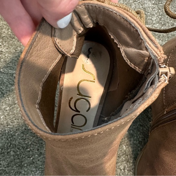 Sugar Brown Lace-Up Peep Toe Ankle Booties- Size 8 - Picture 7 of 9